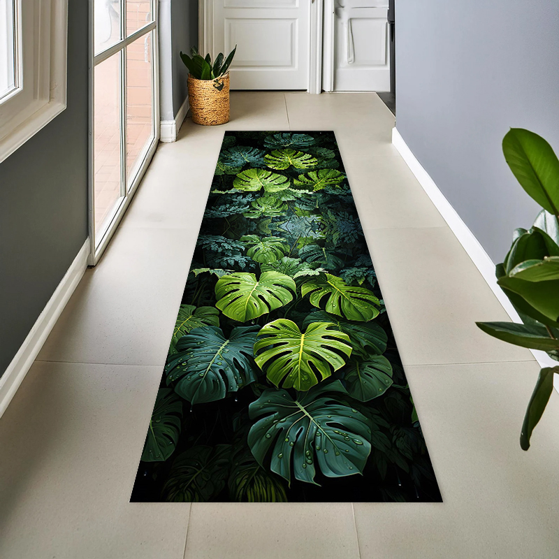 Zara Home Bathroom Mat - Tropical Plant Leaves Green Monstera Half