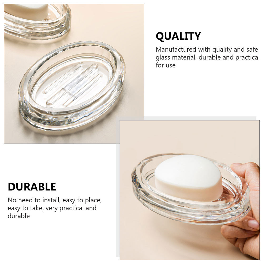 Home Bathroom Supplies - 2Pcs Soap Box Transparent Glass Holder