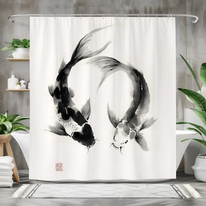 Fish Shower Curtain, Waterproo - مراجعة Japanese Home Bathroom Design وسعره