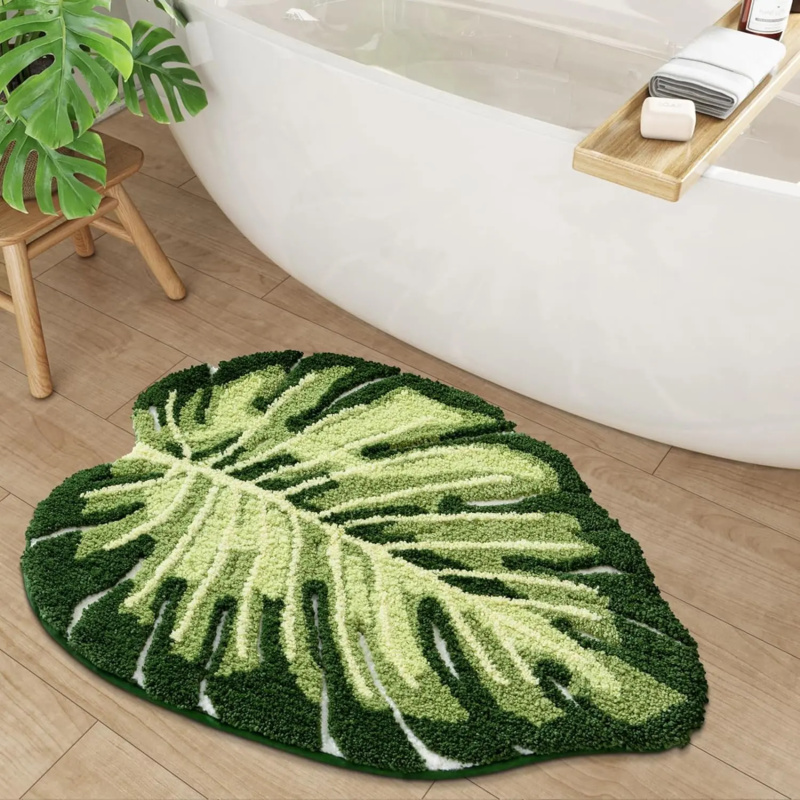 VIKAMA Small Fresh Green Leaf  - مراجعة Zara Home Bathroom Mat وسعره