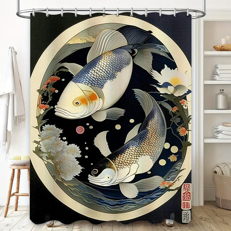 Vintage Japanese Fish Print Sh - مراجعة Japanese Home Bathroom Design وسعره