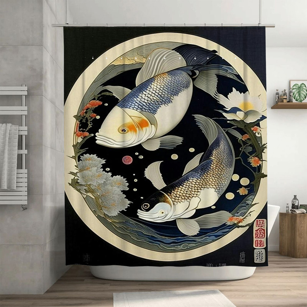 Vintage Japanese Fish Print Sh - مراجعة Japanese Home Bathroom Design وسعره