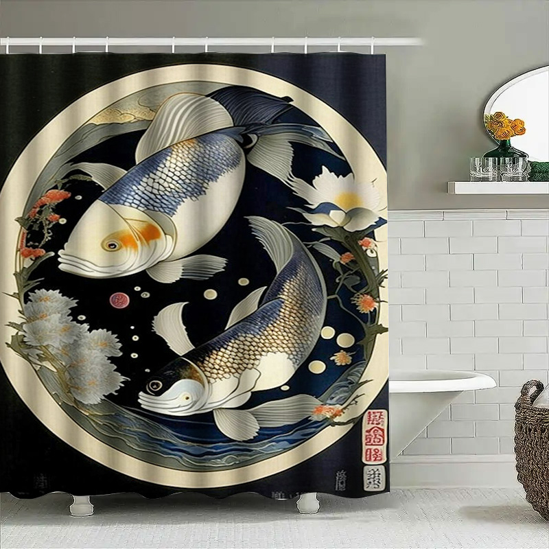 Vintage Japanese Fish Print Sh - مراجعة Japanese Home Bathroom Design وسعره