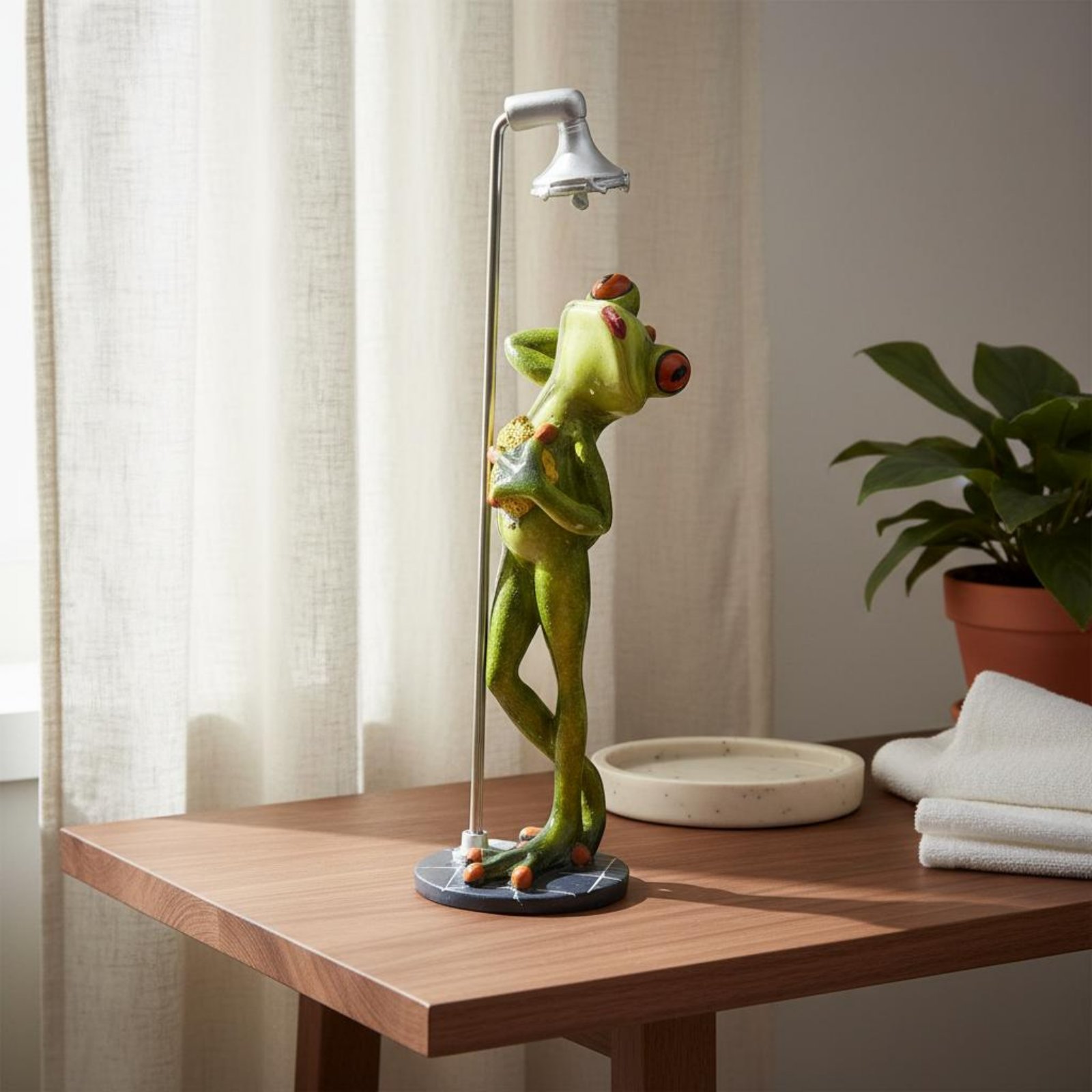 Showering Frog Figurine Great  - مراجعة Home For Bathroom وسعره