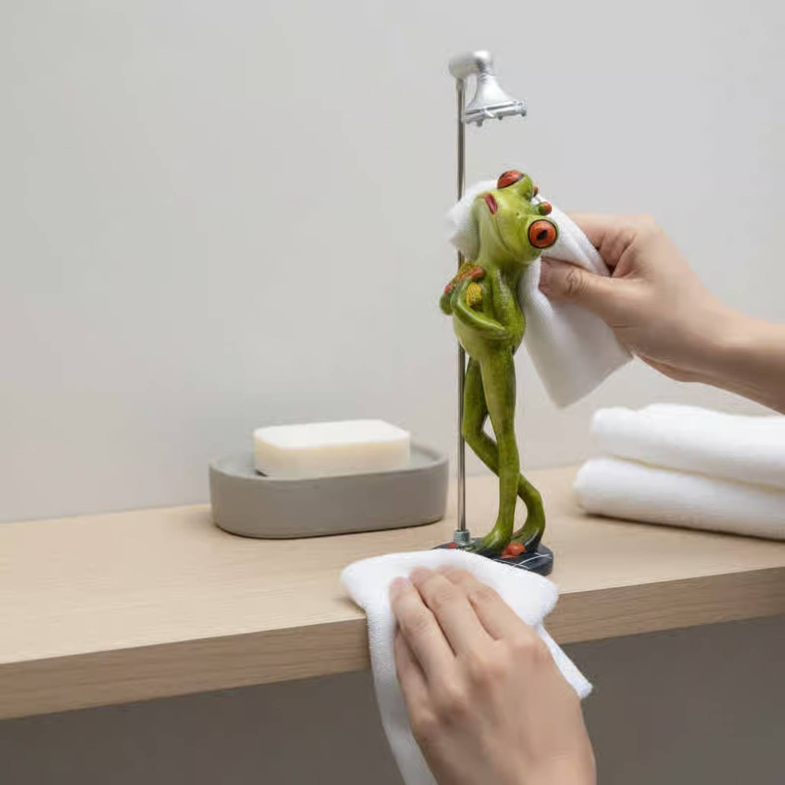 Showering Frog Figurine Great  - مراجعة Home For Bathroom وسعره